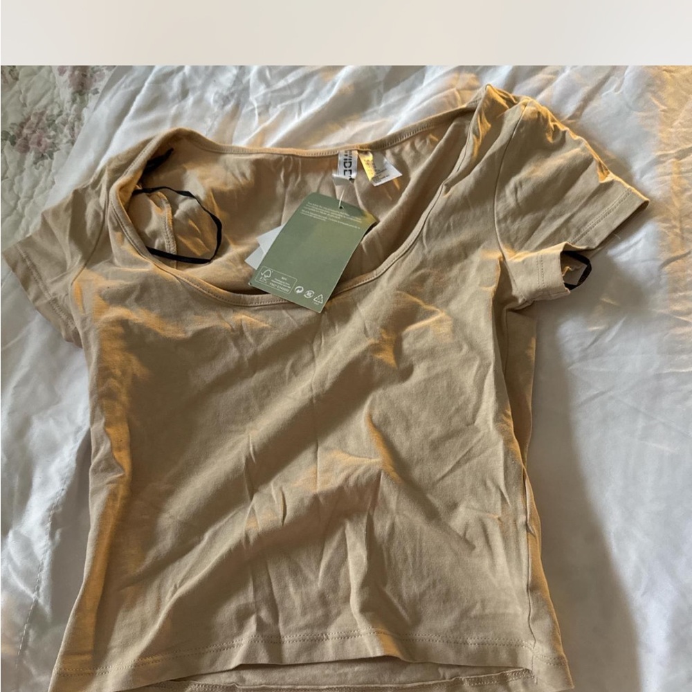 H&M Tan Crop Fitted Short Sleeve T-Shirt